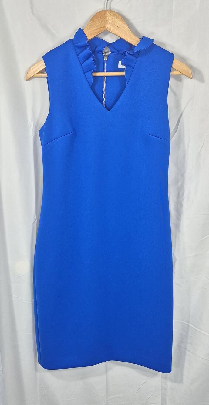 Calvin Klein Royal Blue Ruffle Neck Sheath Dress Size 8P